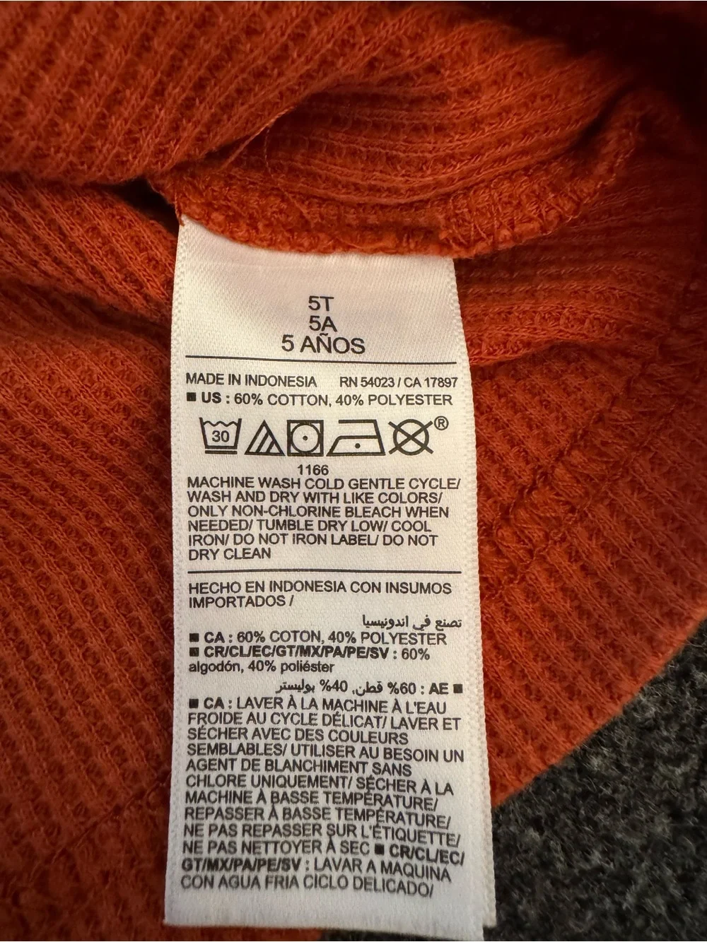 Old Navy Toddler Boy Rust Orange Waffle Knit Thermal Henley Long Sleeve Top 5T